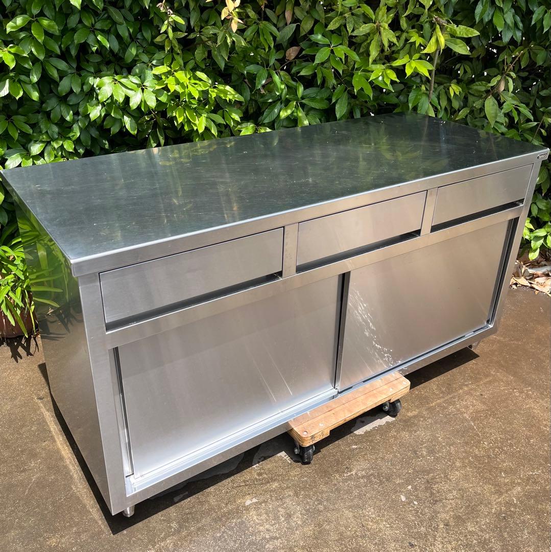 ステンレス作業台　調理台　キャビネット　引き出し付き　1500×600×780 作業台片面引出し引き違い戸