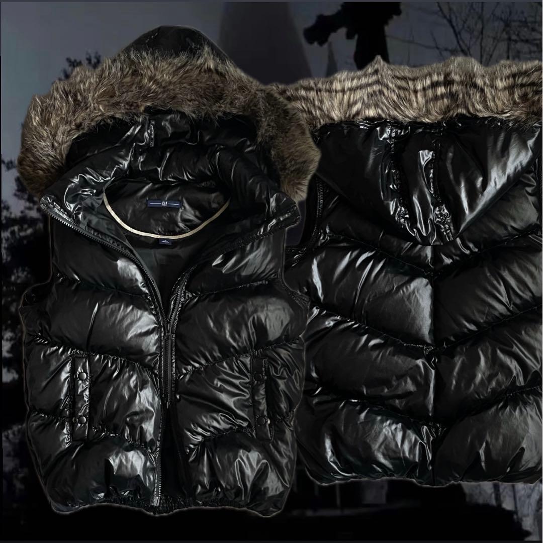 00s 平成ギャル ファー ダウン ベスト 光沢 お兄系 グランジ y2k