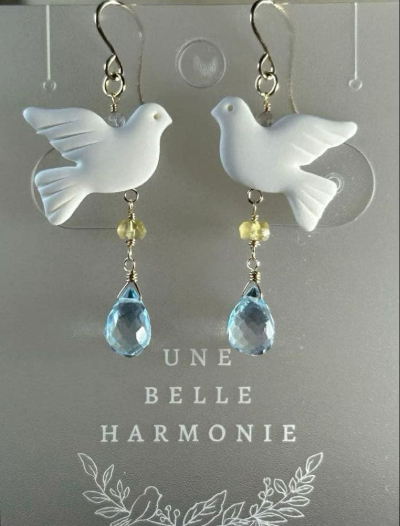 ウクライナ作家様の平和の鳩 ブルートパーズ＆ヘリオドールのピアス他