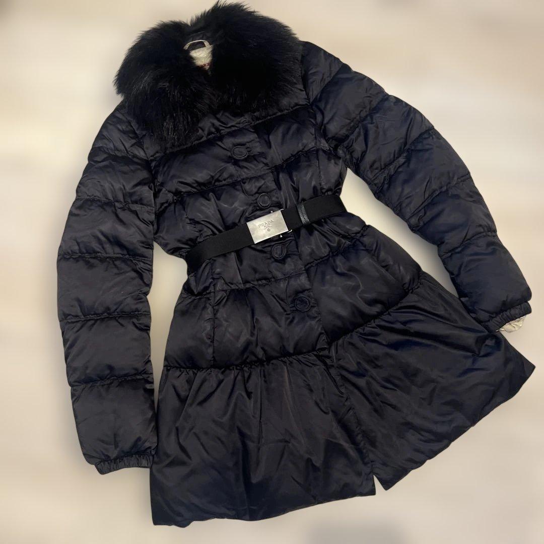 プラダ【正規品】ダウンジャケット ベルト付き PRADA ブラック 黒 M