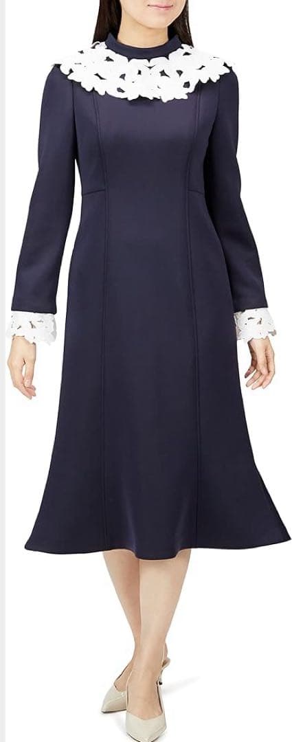 セルフォード CELFORDネイビー フラワーレース襟 長袖ワンピース 卒入学 CELFORD（セルフォード） ワンピース レースワンピース : ZOZOTOWN