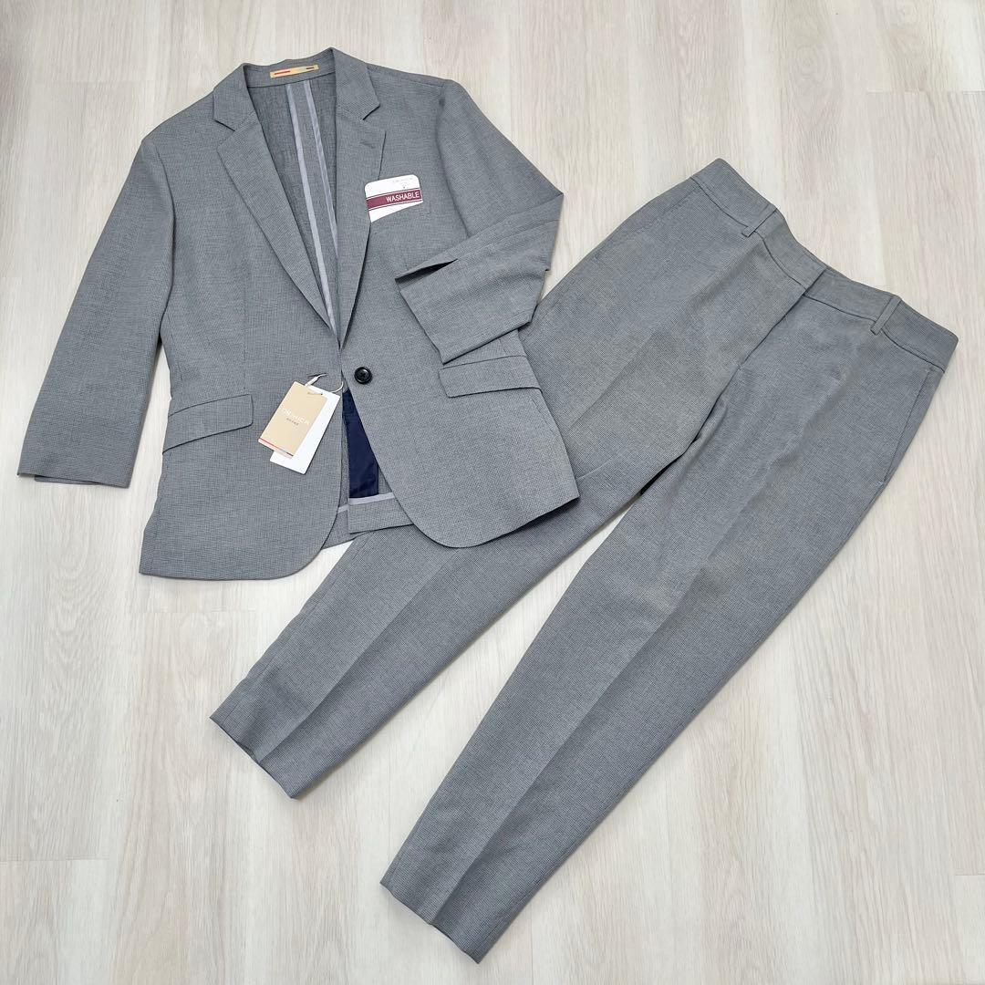 【美品】ORIHICAオリヒカ ビジネススーツ 上下セット ウォッシャブル L ORIHICA（オリヒカ） WASHBLE 洗えるスーツ M グレー バーズアイ