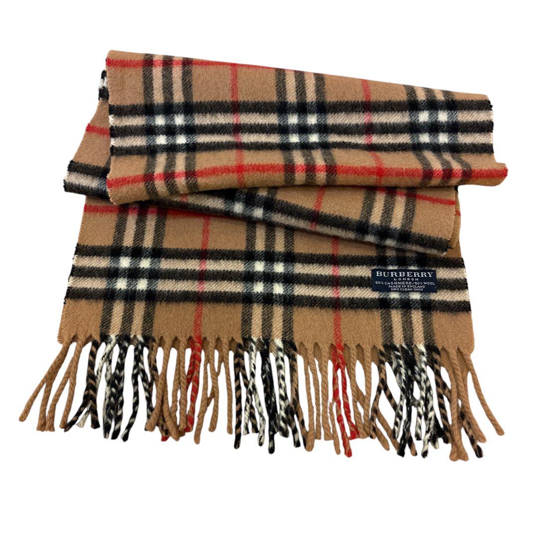 BURBERRY マフラー チェック柄 カシミヤ50%ウール50% - メルカリ