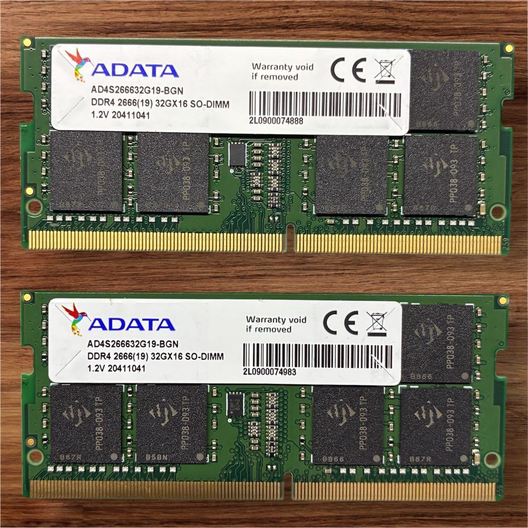 動確済 DDR4 2666 32GB×2 64GB SODIMM ADATA Adata Memory SO-DIMM 32 GB DDR4-2666 Laptop RAM Premier (32GB DDR