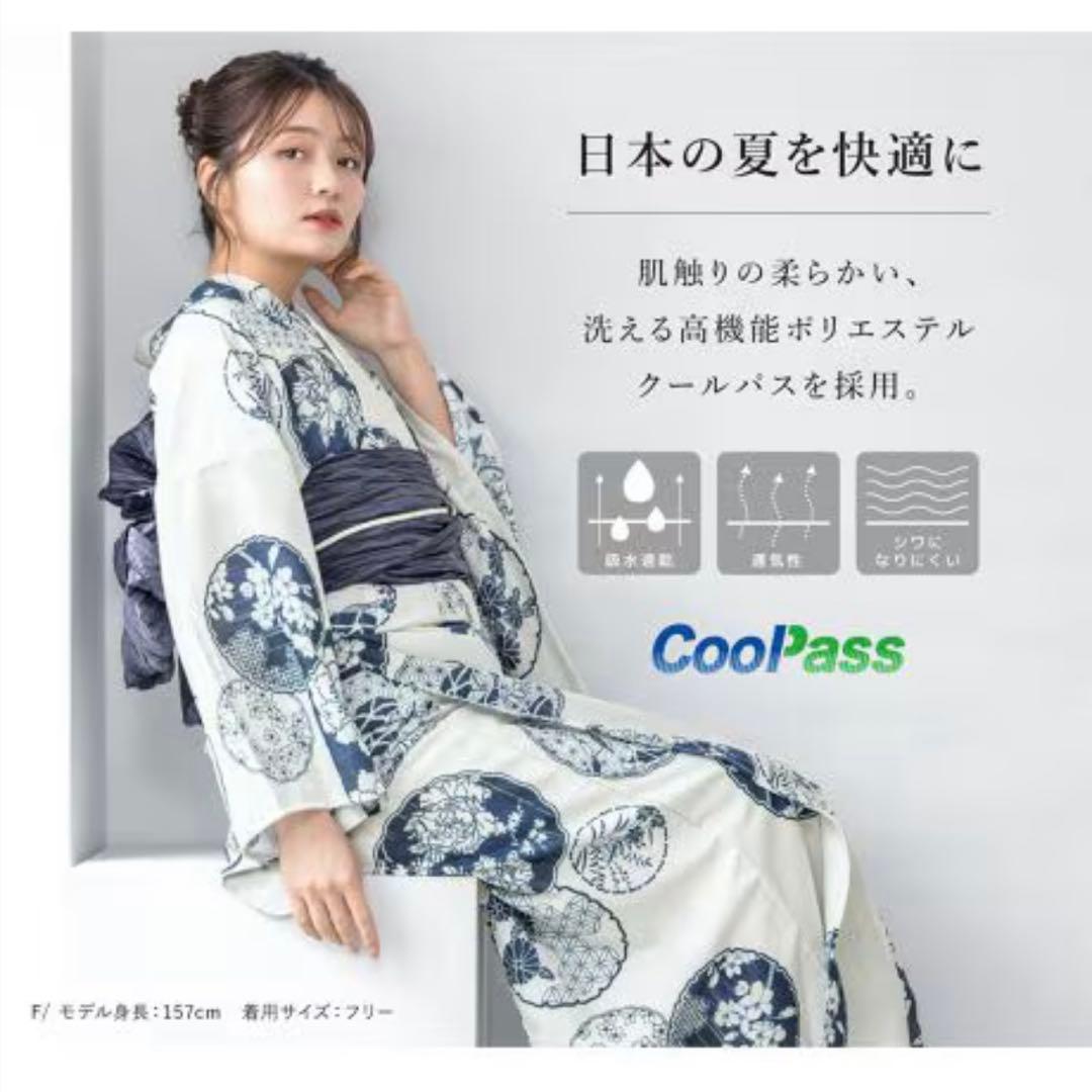 最終値下げ】新品未使用セパレート浴衣白菊花柄 紺色 二部式浴衣セット