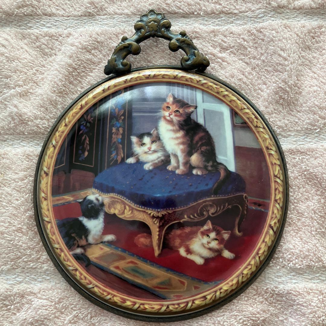 希少　マイセン 猫 壁掛け 飾り絵 プレート 猫の絵画 アンティークフレーム 希少 マイセン 猫 壁掛け 飾り絵 プレート 猫の絵画 アンティーク