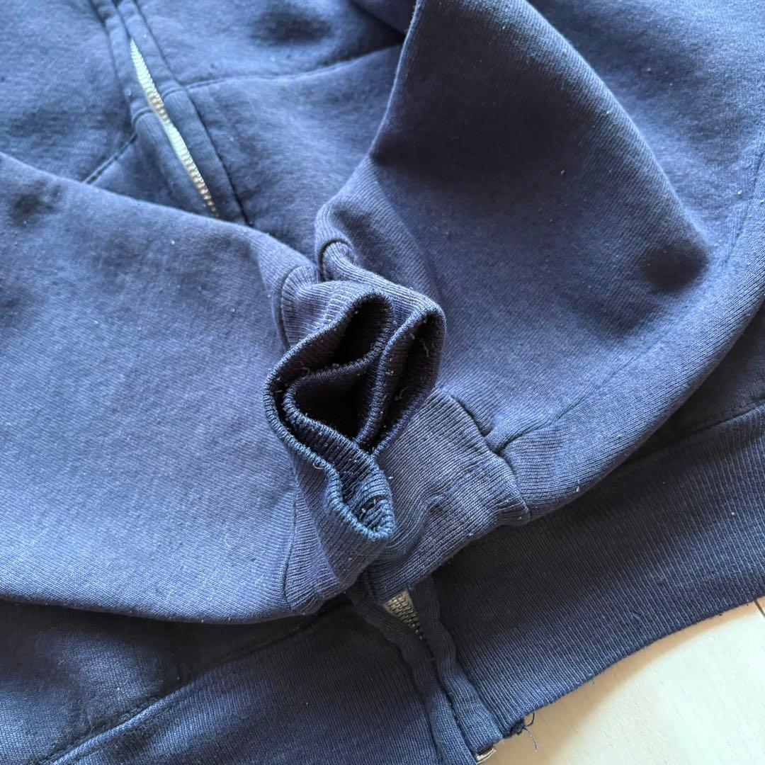 80s フルジップパーカー USA製 ナス紺 アルミジップ XL相当 フェード