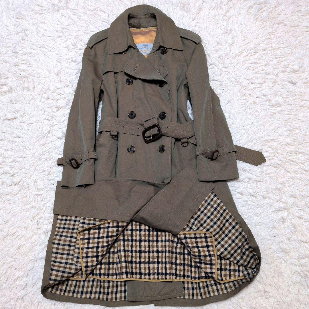 【美品】アクアスキュータム☆玉蟲色　ライナー　ベルト　ダブル　トレンチコート Aquascutum（アクアスキュータム） 総裏チェック ウエストベルト