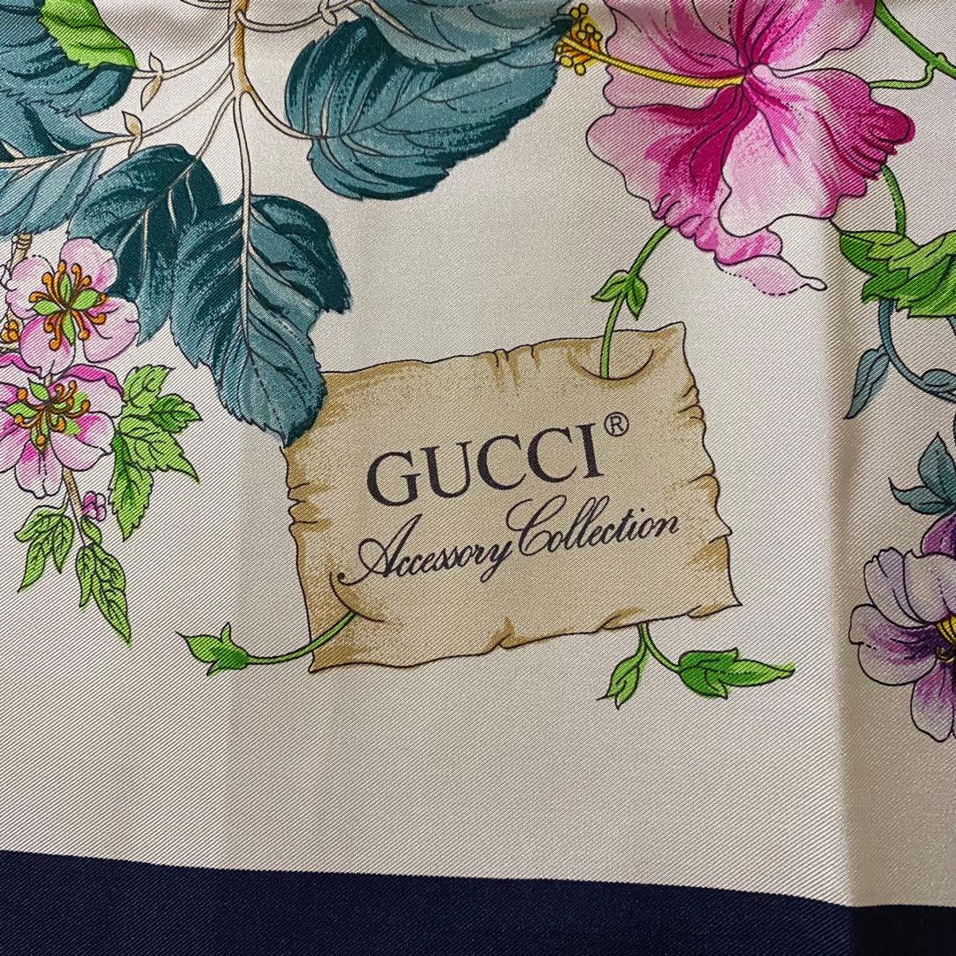 GUCCI 大判シルクスカーフ フローラル 花柄 ボタニカル オールドグッチ