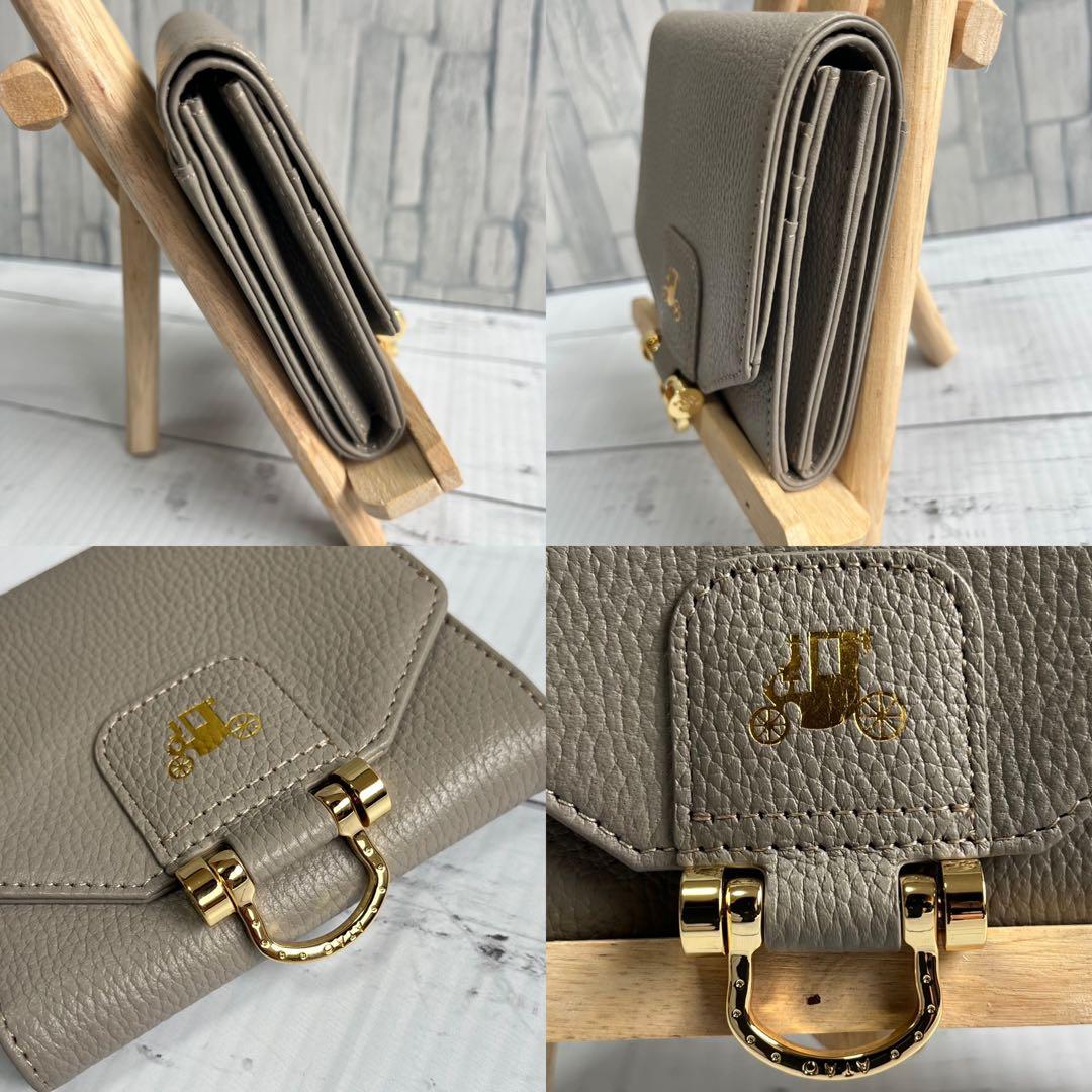 未使用】アタオ ATAO ロトロ 二つ折財布 レザー グレージュ 金具 多