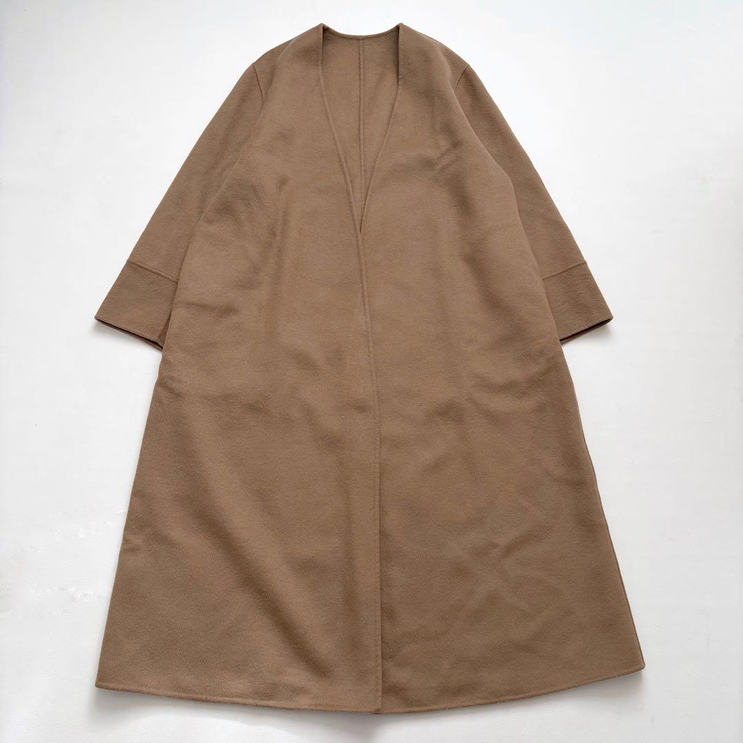 極美品　プラージュ ハミルトンノーカラーコート ウールリバー ダブルフェイス プラージュ ハミルトン ノーカラーコート ロングコート ダブルフェイス