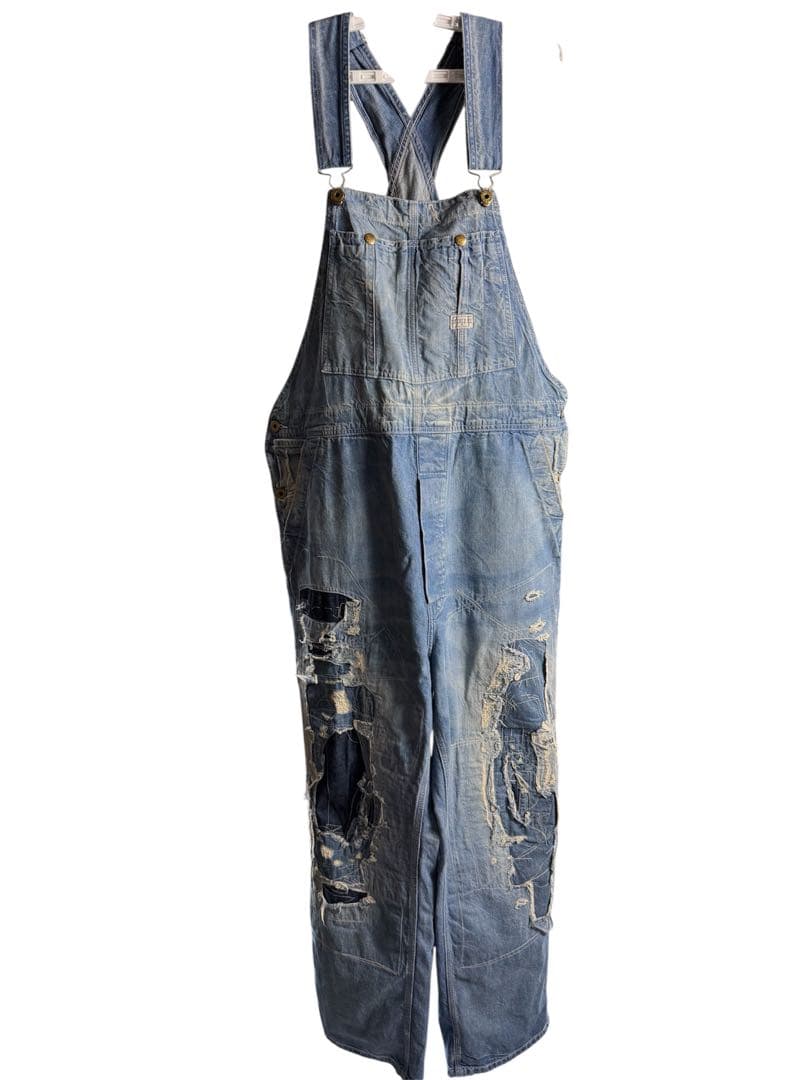 RRL ダブルアールエル ライトブルー ダメージ加工 デニムオーバーオール ダブルアールエル ラルフローレン オーバーオール WESTRIDGE DENIM