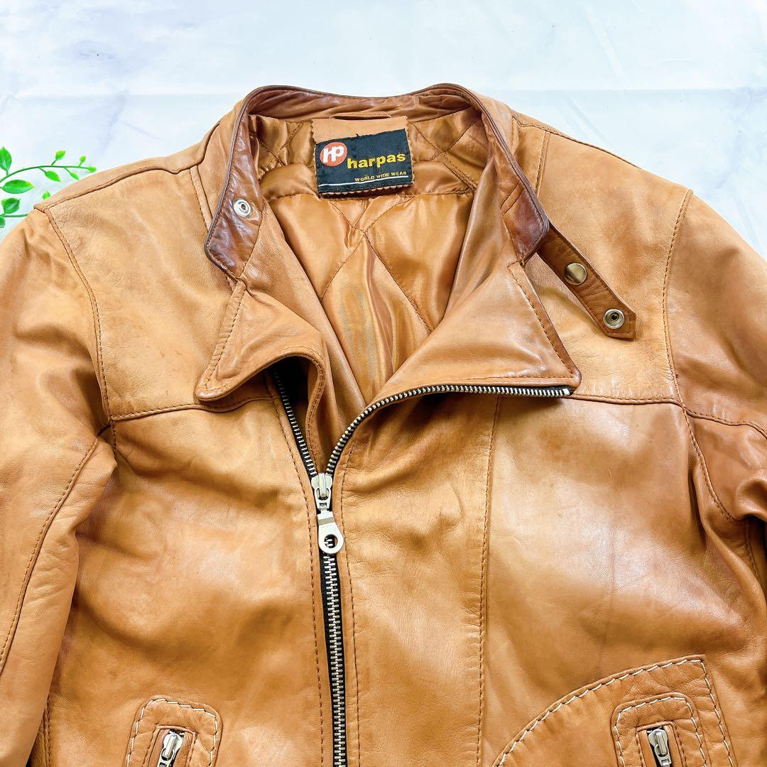 希少✨harpas レザー ジャケット シープレザー 羊革 ブラウン ぬめ革