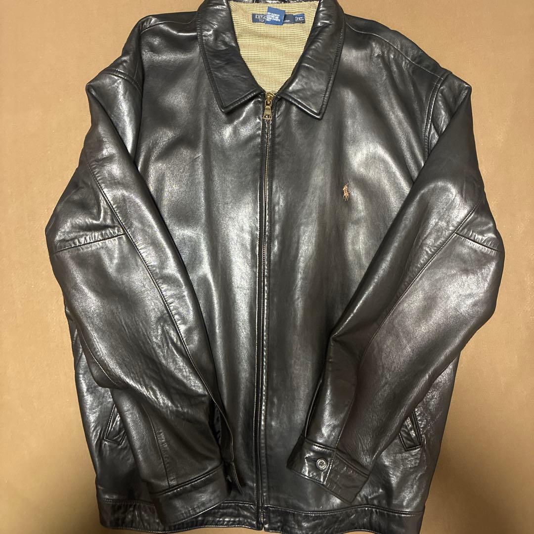 希少 ポロラルフローレン ラムレザー 羊革 レザージャケット XL 黒