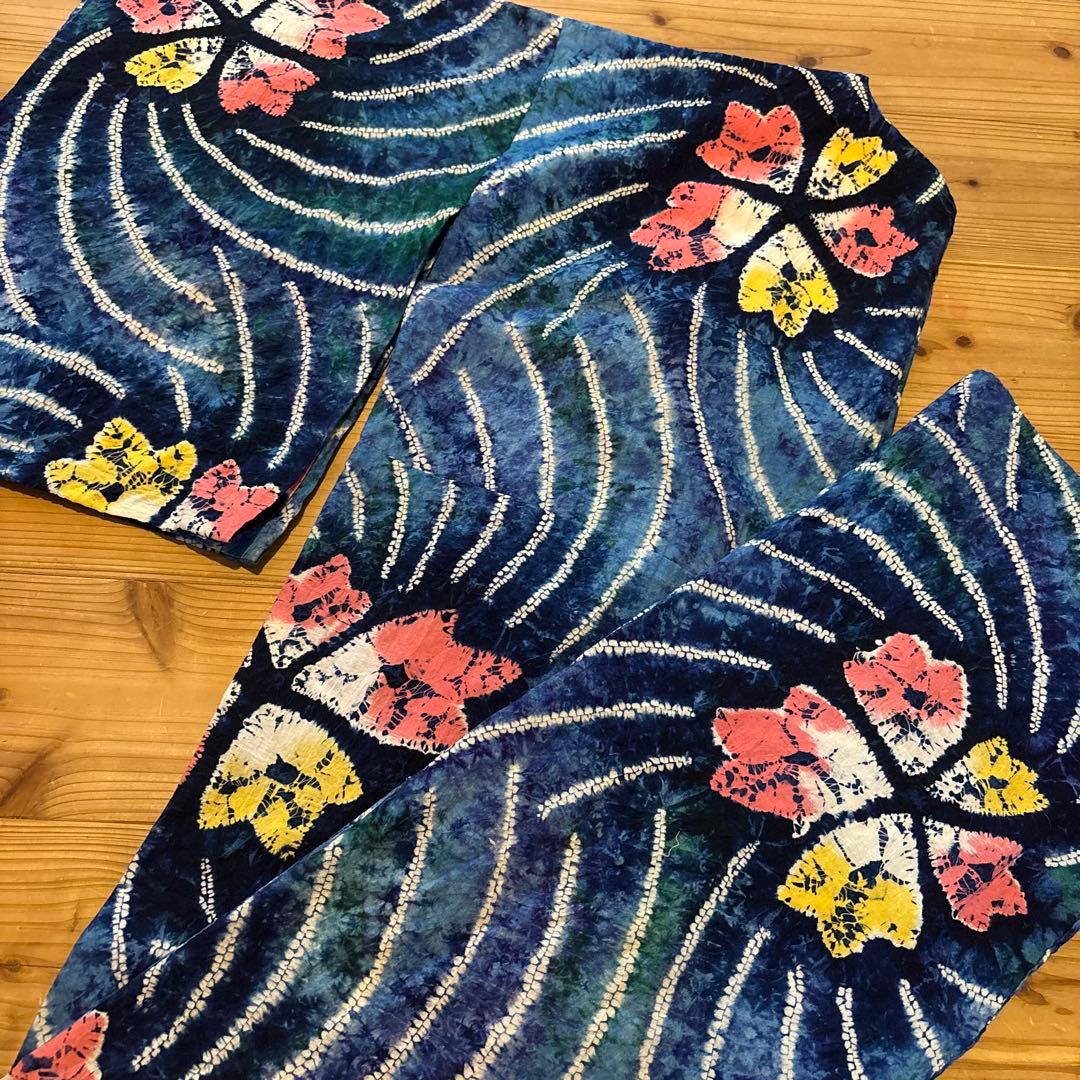 有松鳴海絞り浴衣 稀少 撫子 手縫い 藍染 ヴィンテージ 絞り 浴衣 京やI495 本絞り 高級絞りの浴衣 有松絞り 有松鳴海絞 愛知県絞工業