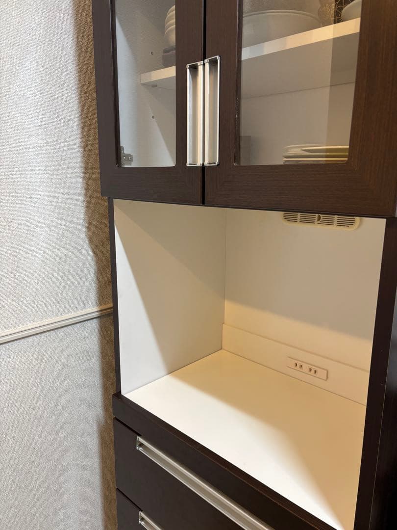 ダークブラウン 食器棚 3段引き出し 一人暮らし, キッチン収納 幅60cm