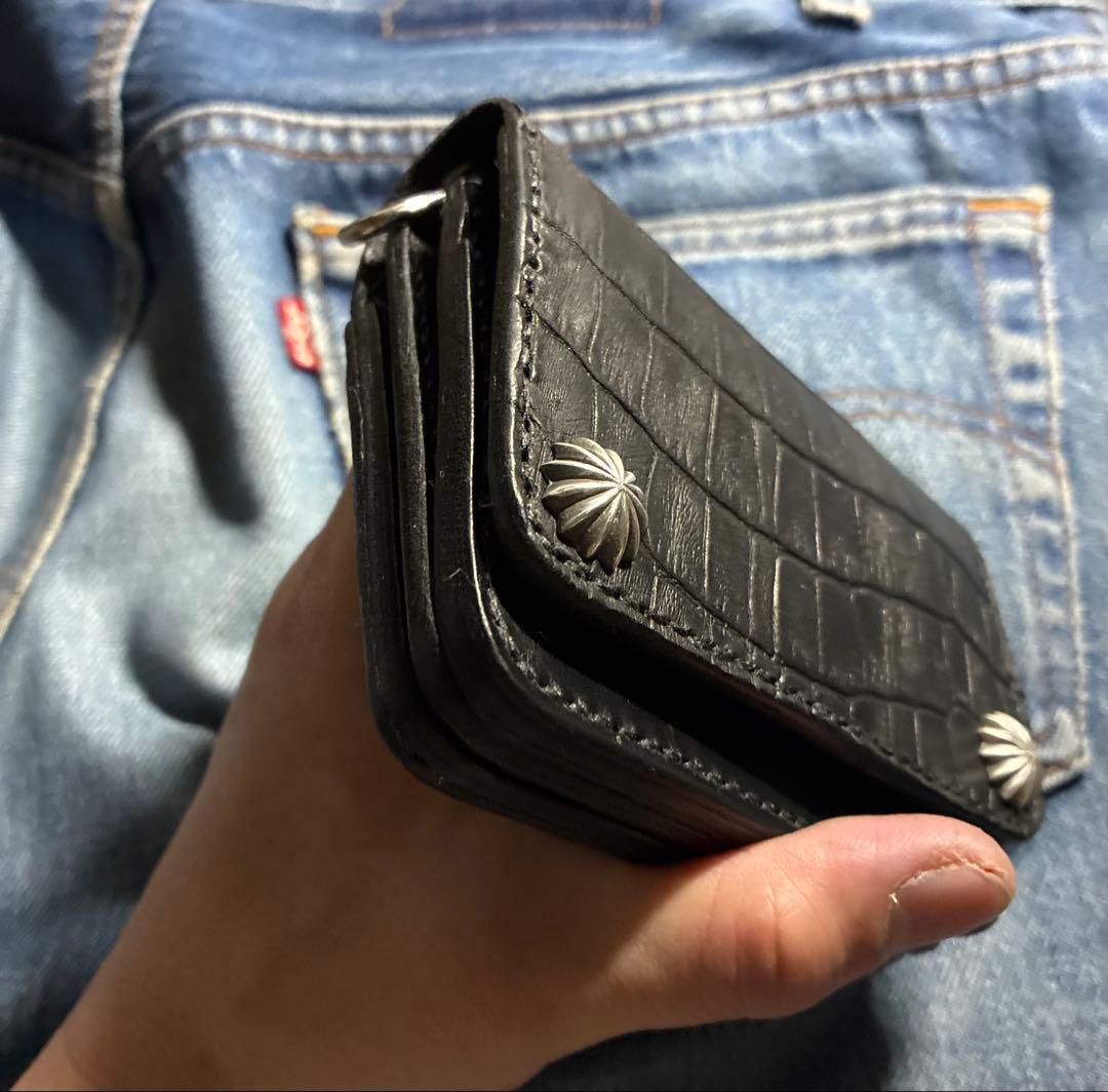 トラッカーウォレット ショート クロコ型押し×シルバー925アポロ