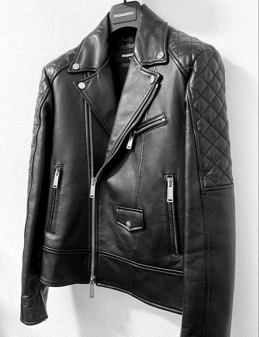 美品 DSQUARED2 ダブルライダースジャケット レザー ブラック 黒 44