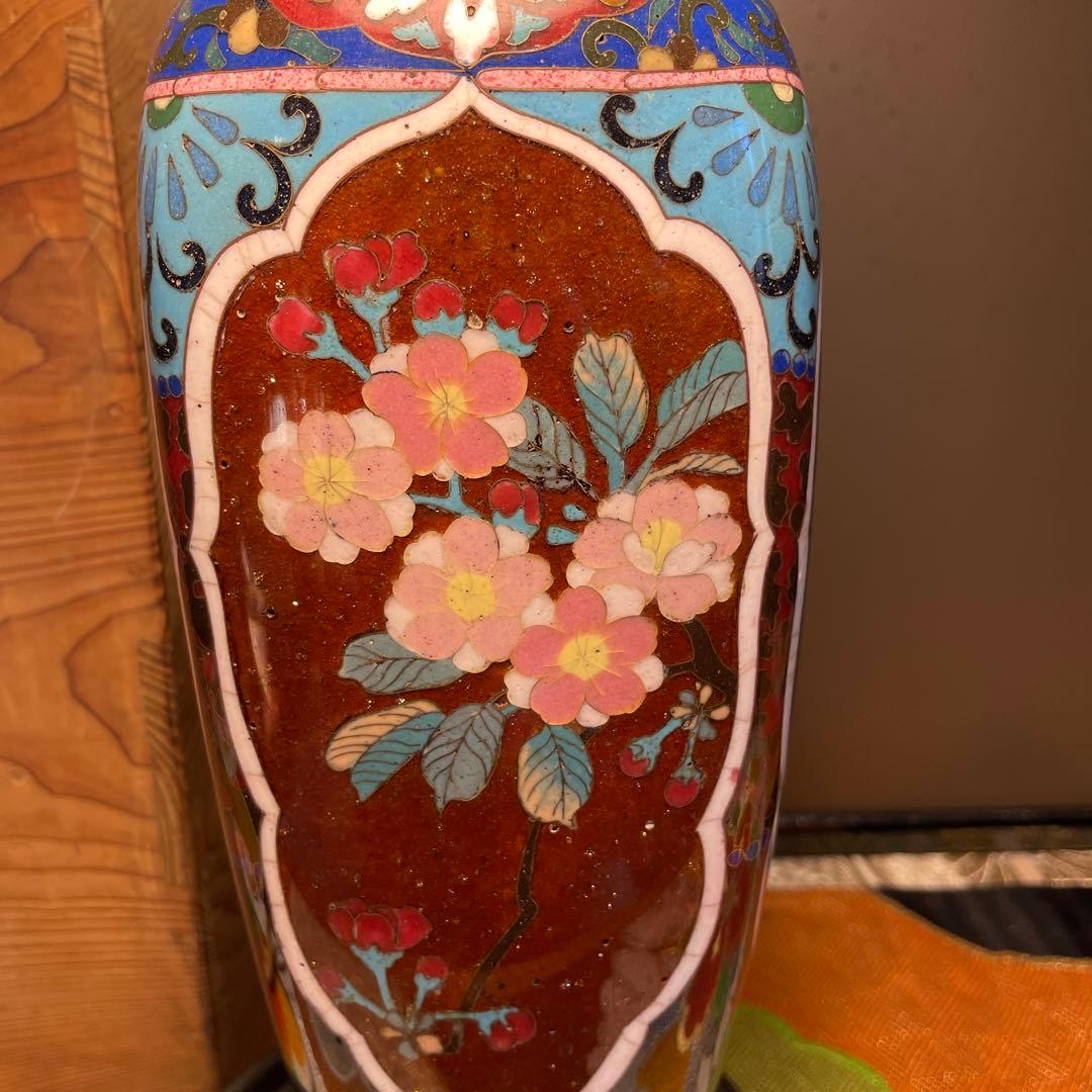 七宝焼花瓶，中国，清時代，骨董，インテリア，掐丝珐琅，明治，中国