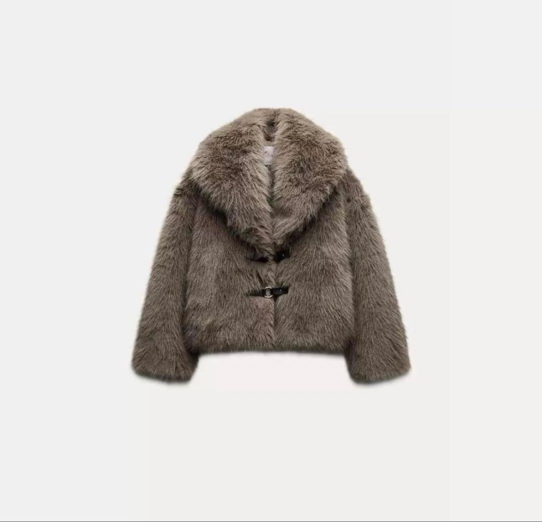 ZARA フェイクファーショートコート ブラウン - メルカリ