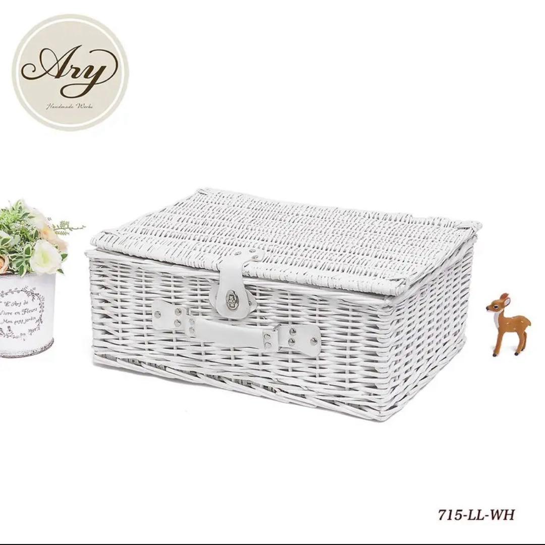 【美品】ピクニックバスケット 蓋付き ホワイト 美品】ピクニックバスケット 蓋付き ホワイト 美品】ピクニック