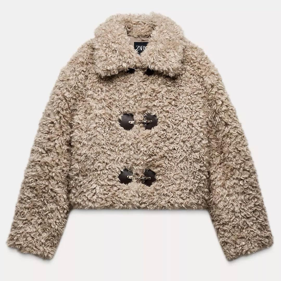 ZARA トグルボタン フェイクファー ジャケット フェイクボアトグル