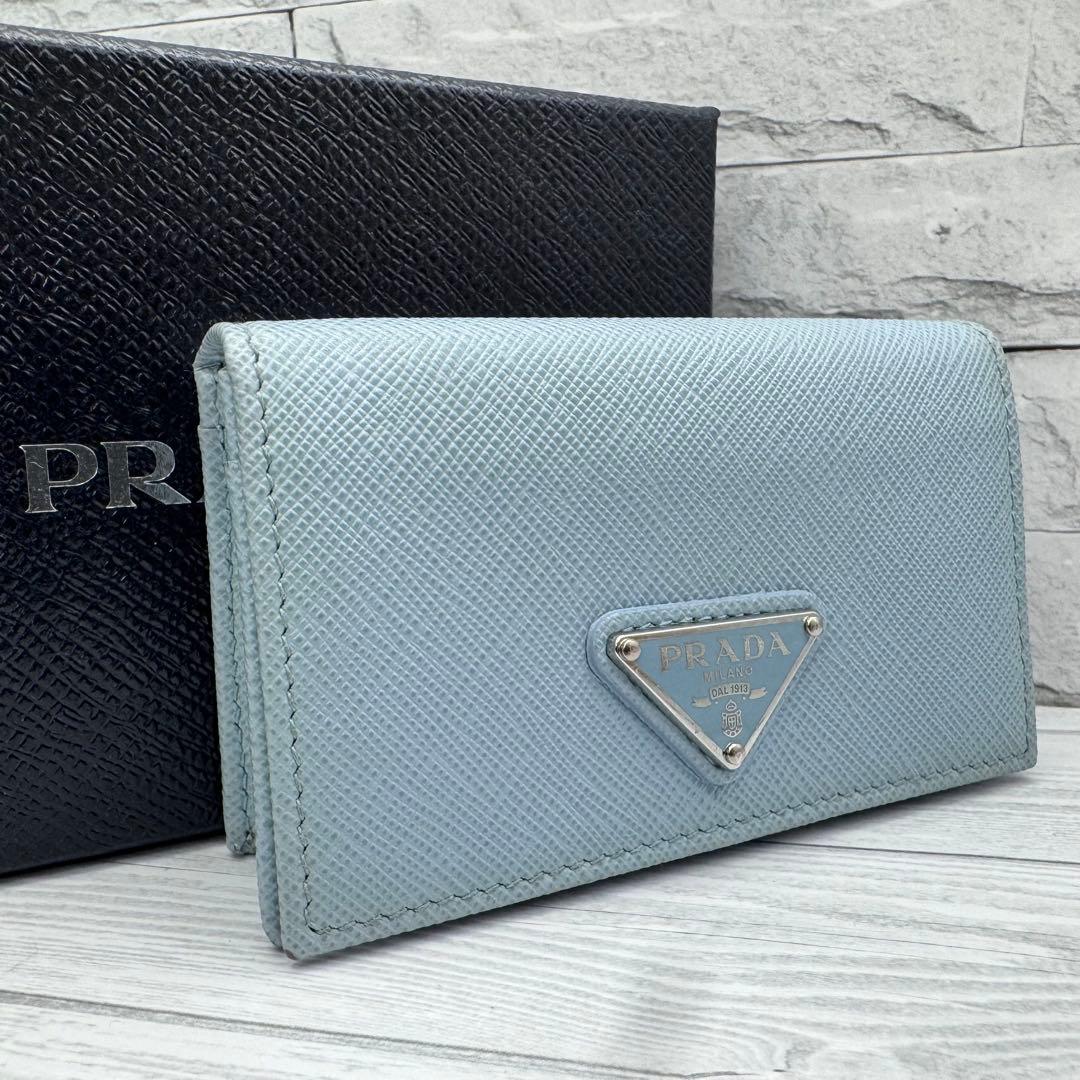 【美品】PRADA　名刺入れ　サフィアーノレザー　三角ロゴ　ブルー　カードケース 楽天市場】PRADA プラダ メンズ レディース名刺入れ フラップ付き