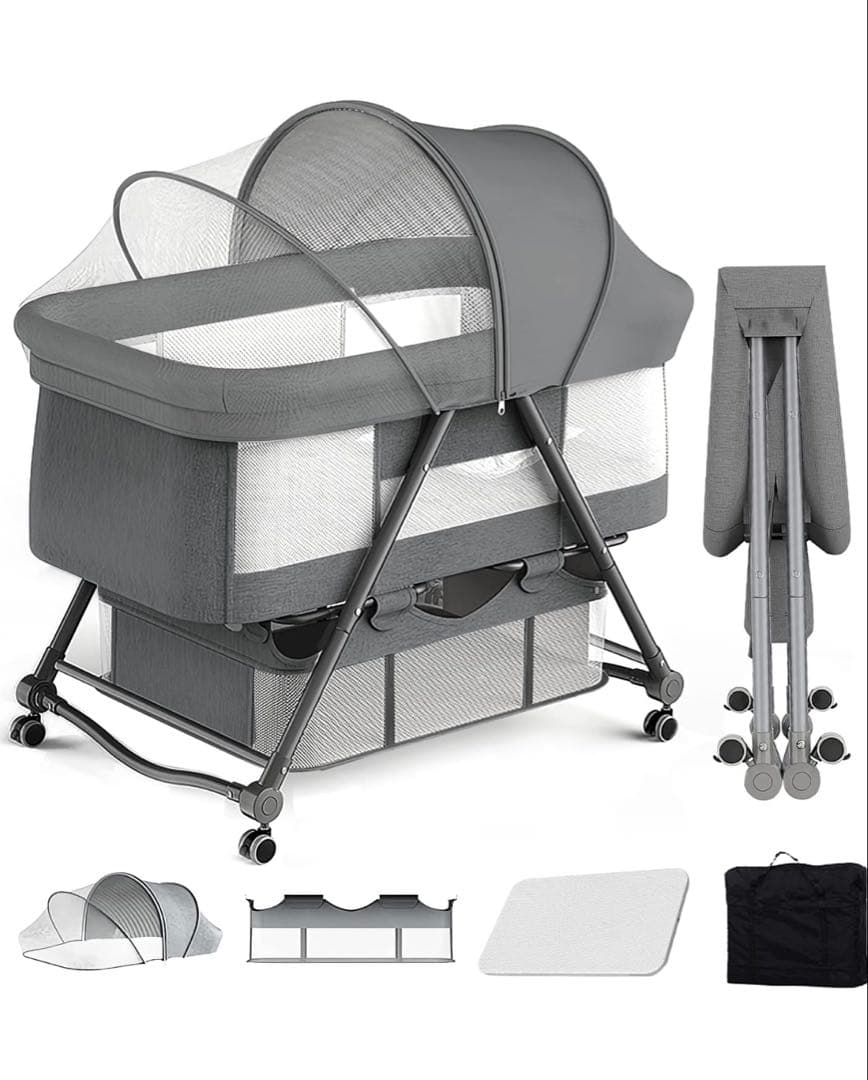 グレー ベビーベッド 93×55×77cm Amazon.co.jp: Thinkmax ベビーベッド 折りたたみ 添い寝 揺りかご
