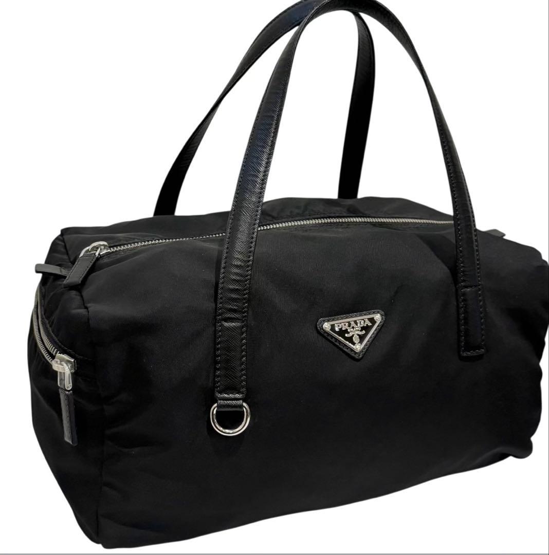 極美品‼️プラダ ミニボストンバッグ 三角ロゴ ナイロン ブラック