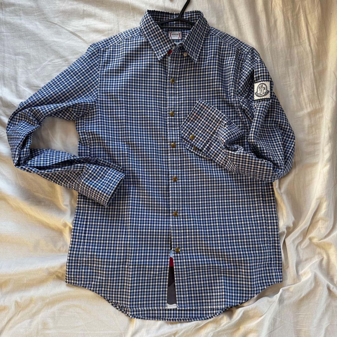 た*か様 ⭐︎極美品⭐︎MONCLER チェック柄 長袖シャツ ネイビー/ホワイ MONCLER (モンクレール) チェックウール フルジップ ブルゾン シャツ
