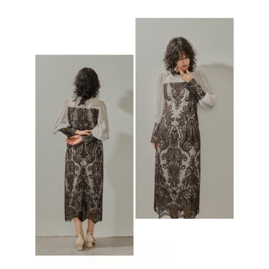 美品 ANDRESD アンドレスド ニアナ ダマスクギャザードレス L 大きい