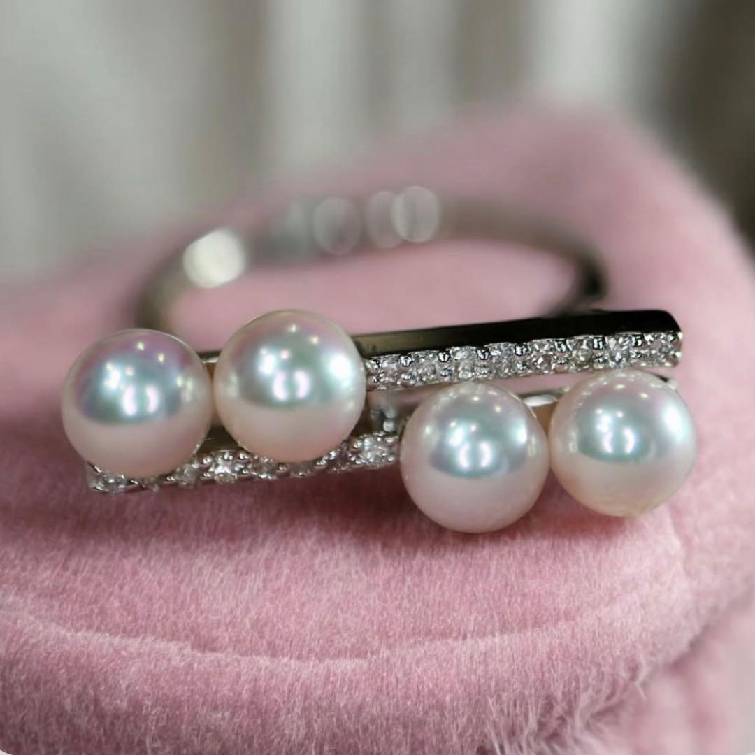 あこやベビーパールリング アコヤ ベビーパール ダイヤモンド K18YG/WG リング 11号 指本を上品に