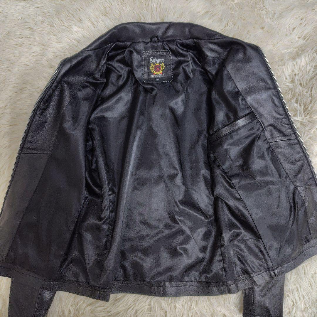希少✨Schott ラムレザージャケット ロゴ刺繍 黒 XS - メルカリ