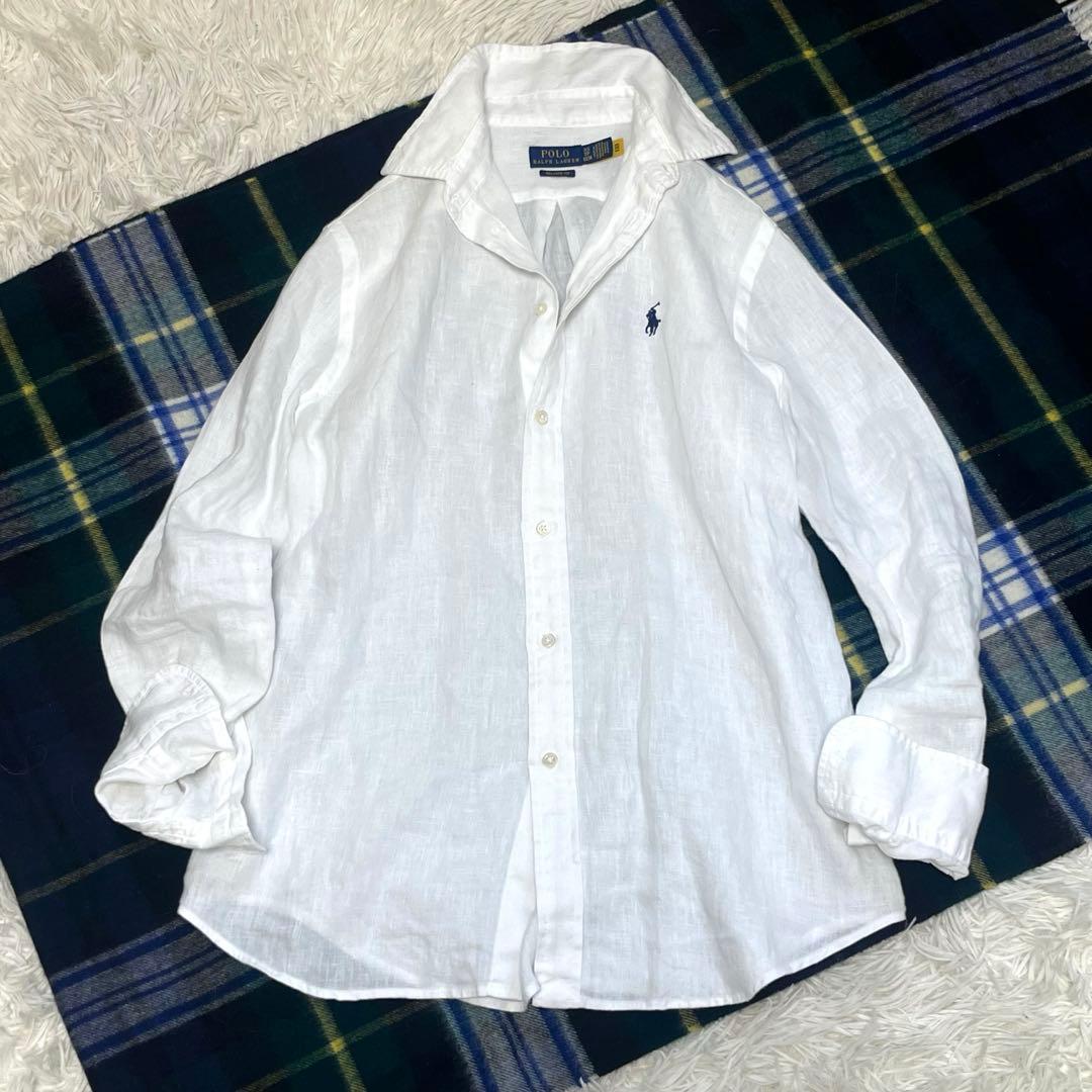 美品 現行 ポロラルフローレン 人気 リネンシャツ 白シャツ XS