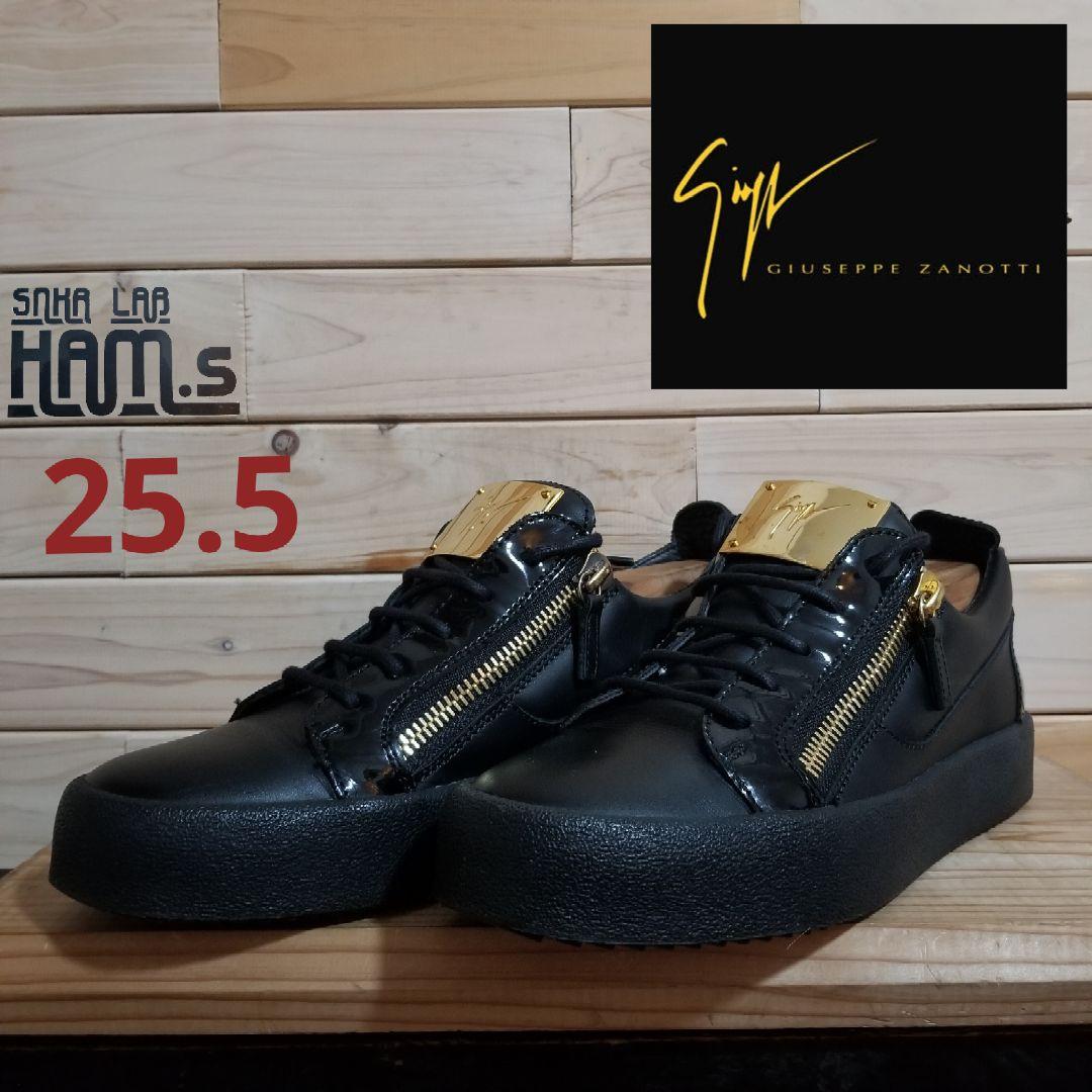 極美品　ジュゼッペザノッティ・レザー スニーカー　40 黒　メタルプレート 極美品 ジュゼッペザノッティ・レザー スニーカー 40 黒 メタル