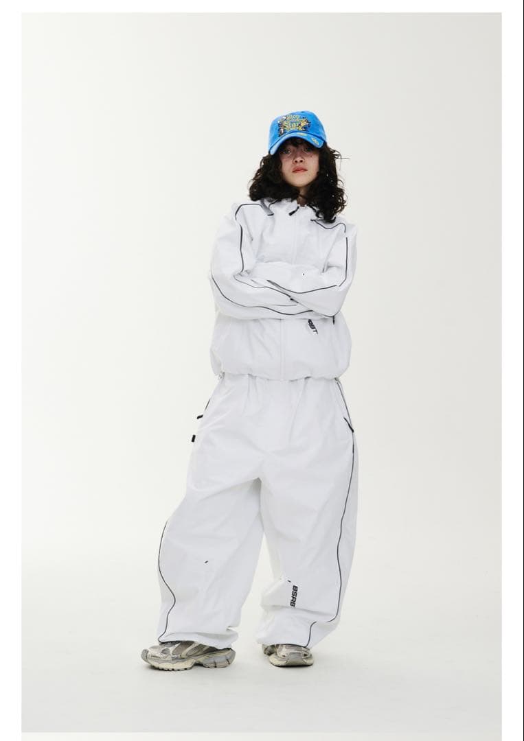 【新品未使用】BSRABBITスノーボードウェア パンツ ホワイト BSRABBIT ビーエスラビット SPIDERWEB SUPER WIDE JOGGER PANTS