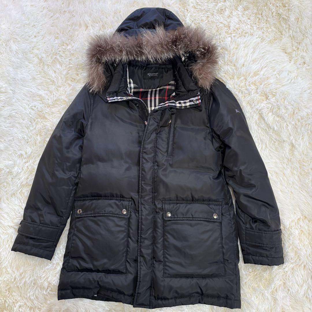 バーバリーブラックレーベル 黒 ダウンコート M シルバーフォックスファー バーバリーブラックレーベル】ダウンジャケット フォックスファー 黒 L