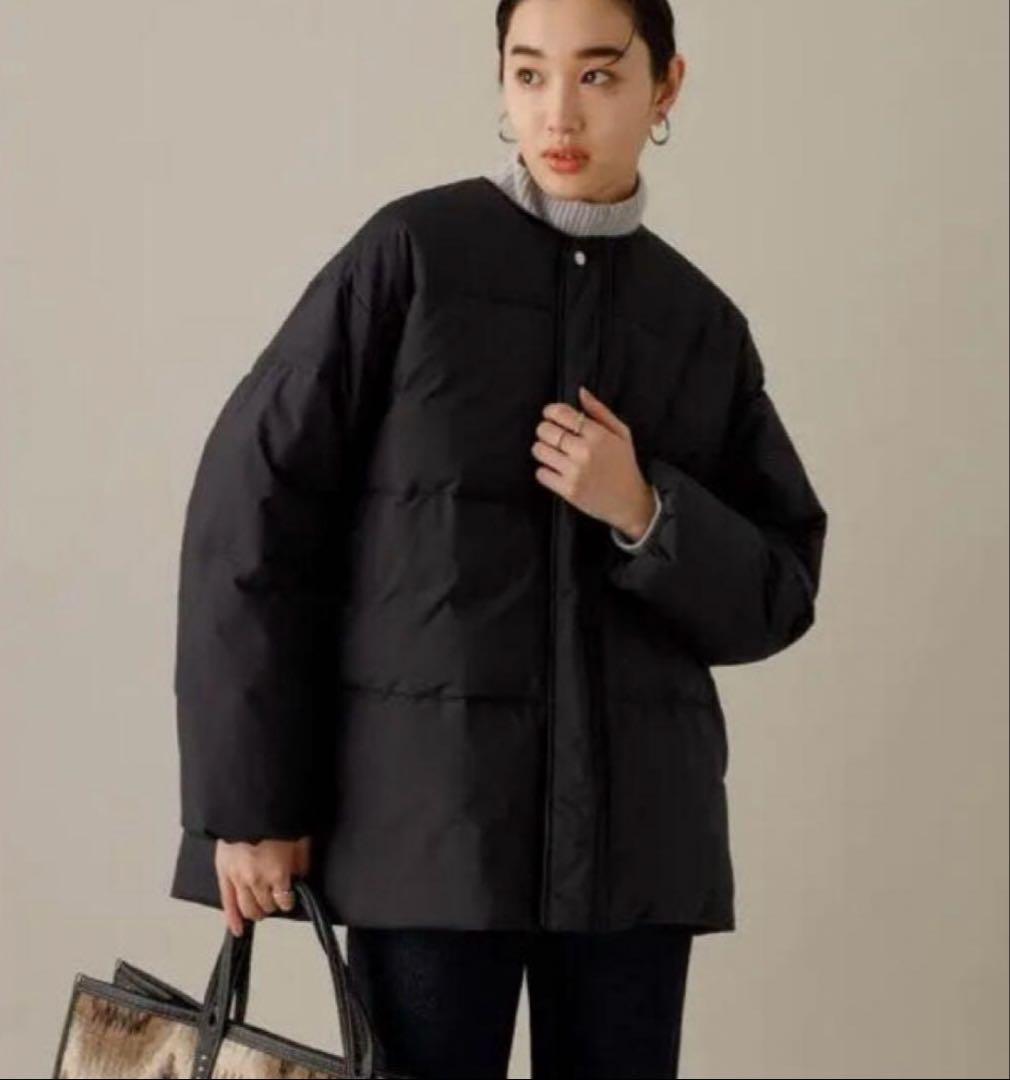 アダムエロペ テントシルエットダウンライク中綿ジャケット ブラック