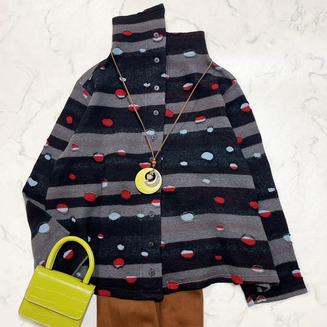 c*a様 美品✨慈雨 センソユニコ 変形カーディガン ドット はおり40 慈雨 ジウ センソユニコ 変形カーディガン 40 L ウール＆キュプラ 日本