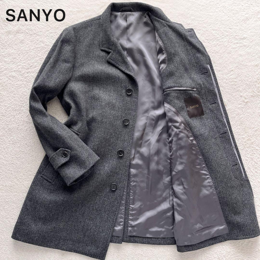 SANYO 三陽商会 ステンカラーコート ロングコート ヘリンボーン カシミヤ ウールカシミヤビーバーステンカラーコート(コート)｜TRANS WORK