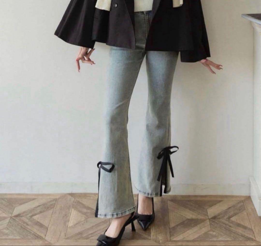 Ranclic side slit denim ribbon pants - メルカリ
