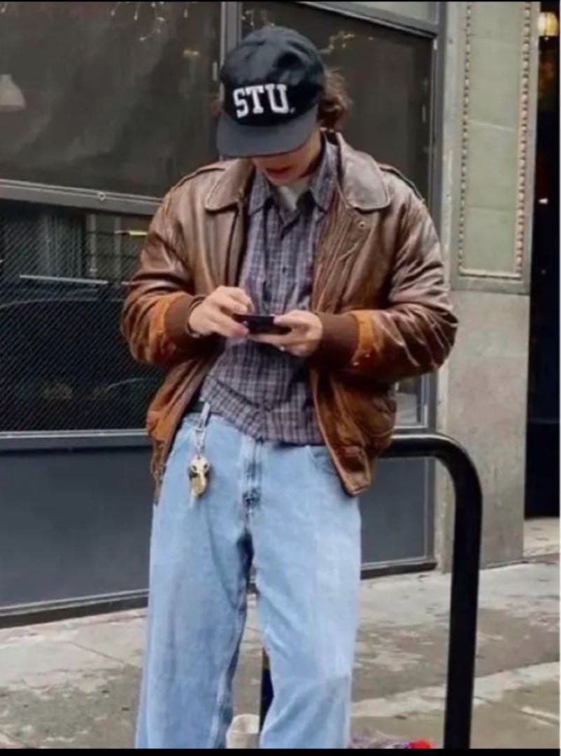 美品】短丈 vintage レザージャケット XL 深水光太 ブラウン 茶色