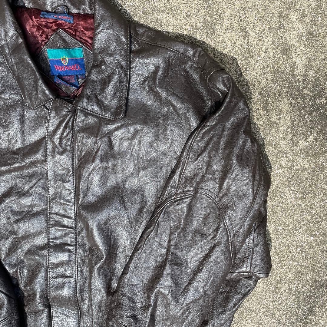 美品】短丈 vintage レザージャケット XL 深水光太 ブラウン 茶色