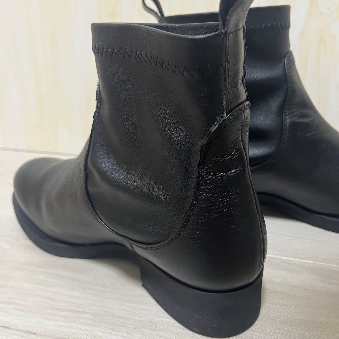本革　FabioRusconi 24.5cm ストレッチショートブーツ ブラック