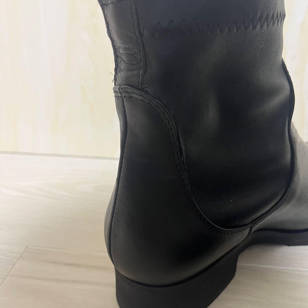 本革　FabioRusconi 24.5cm ストレッチショートブーツ ブラック