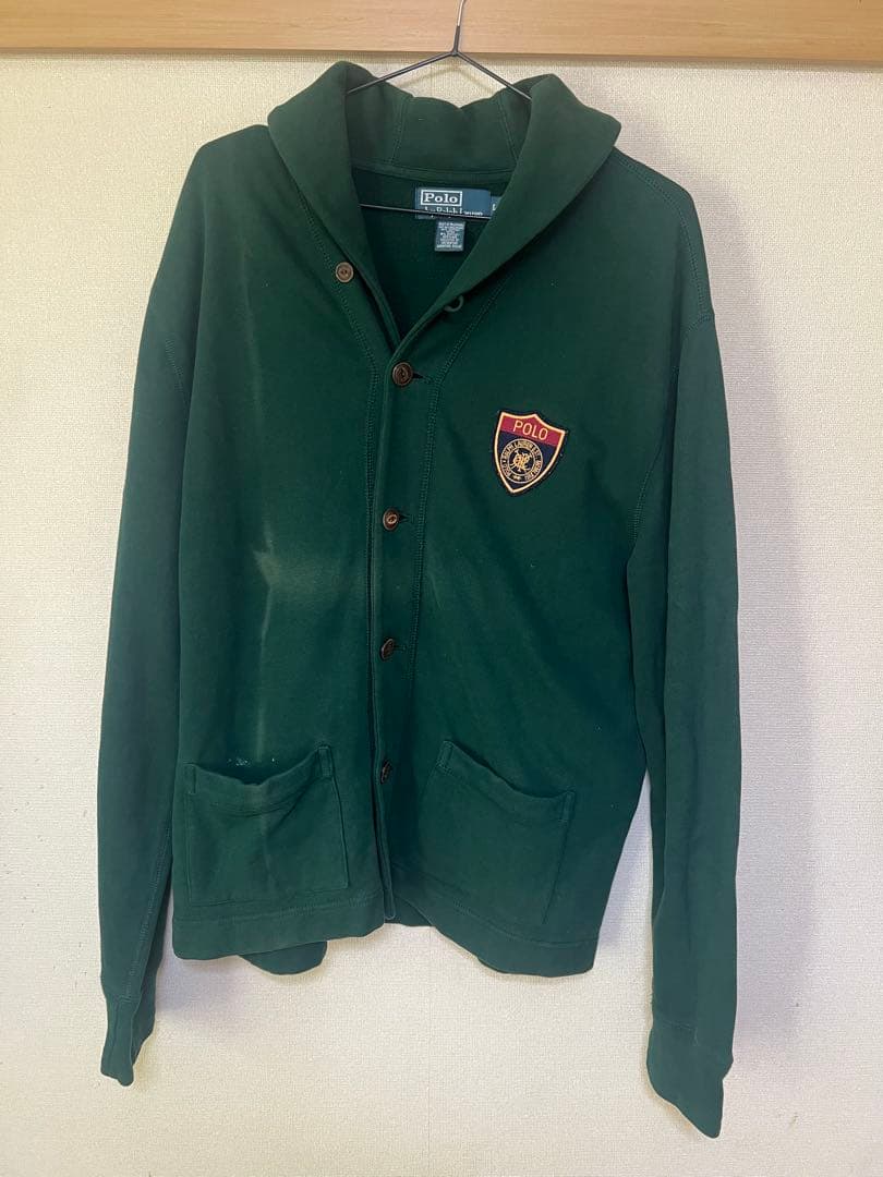 ラルフローレン ショールカラー カーディガン ワッペン 緑 Lサイズ