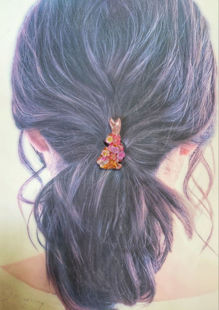 レジン 猫 うさぎ ヘアゴム ブローチ ポニーフック No.551 - メルカリ