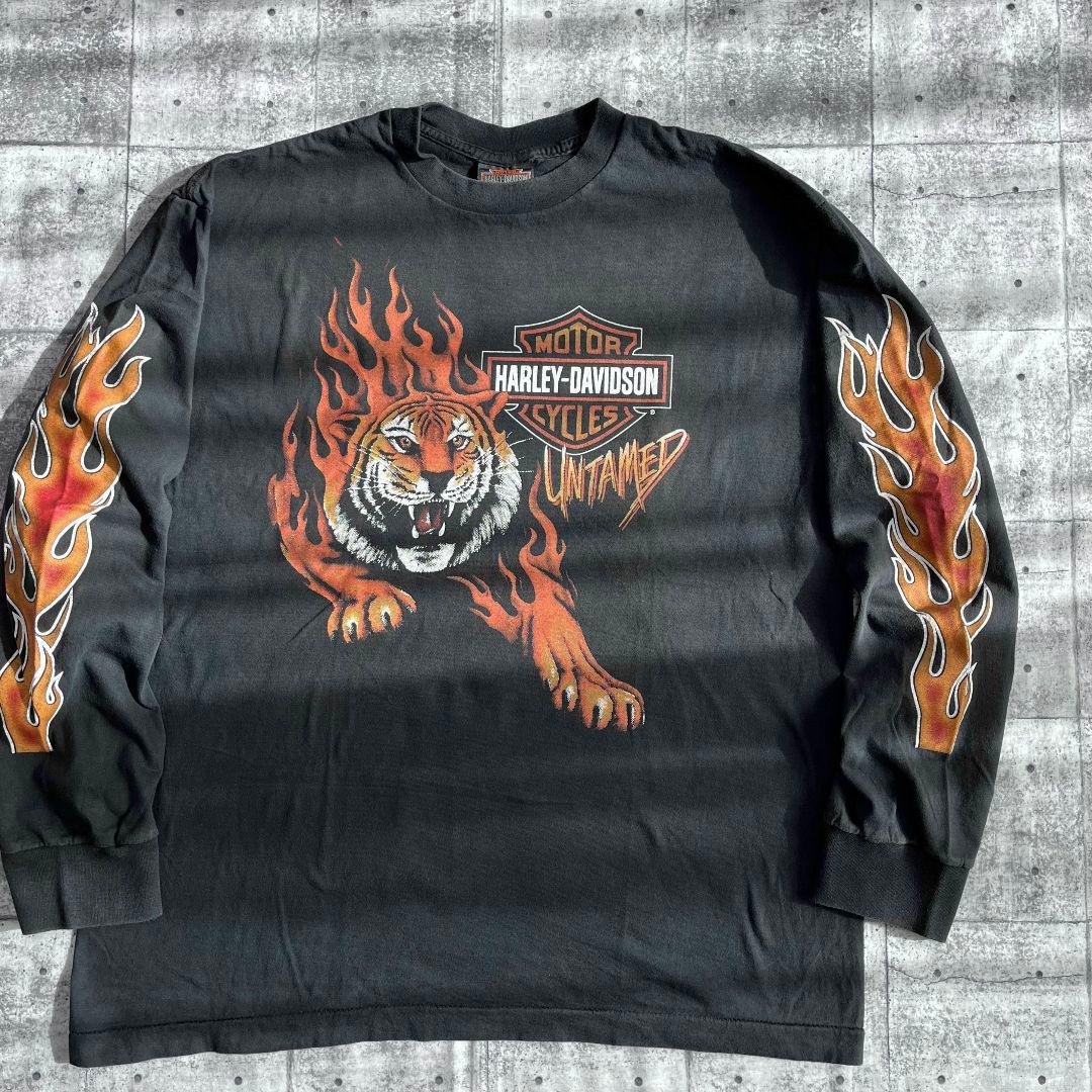 ハーレーダビッドソン タイガー 虎 ファイヤーフレーム ロンT XL 袖