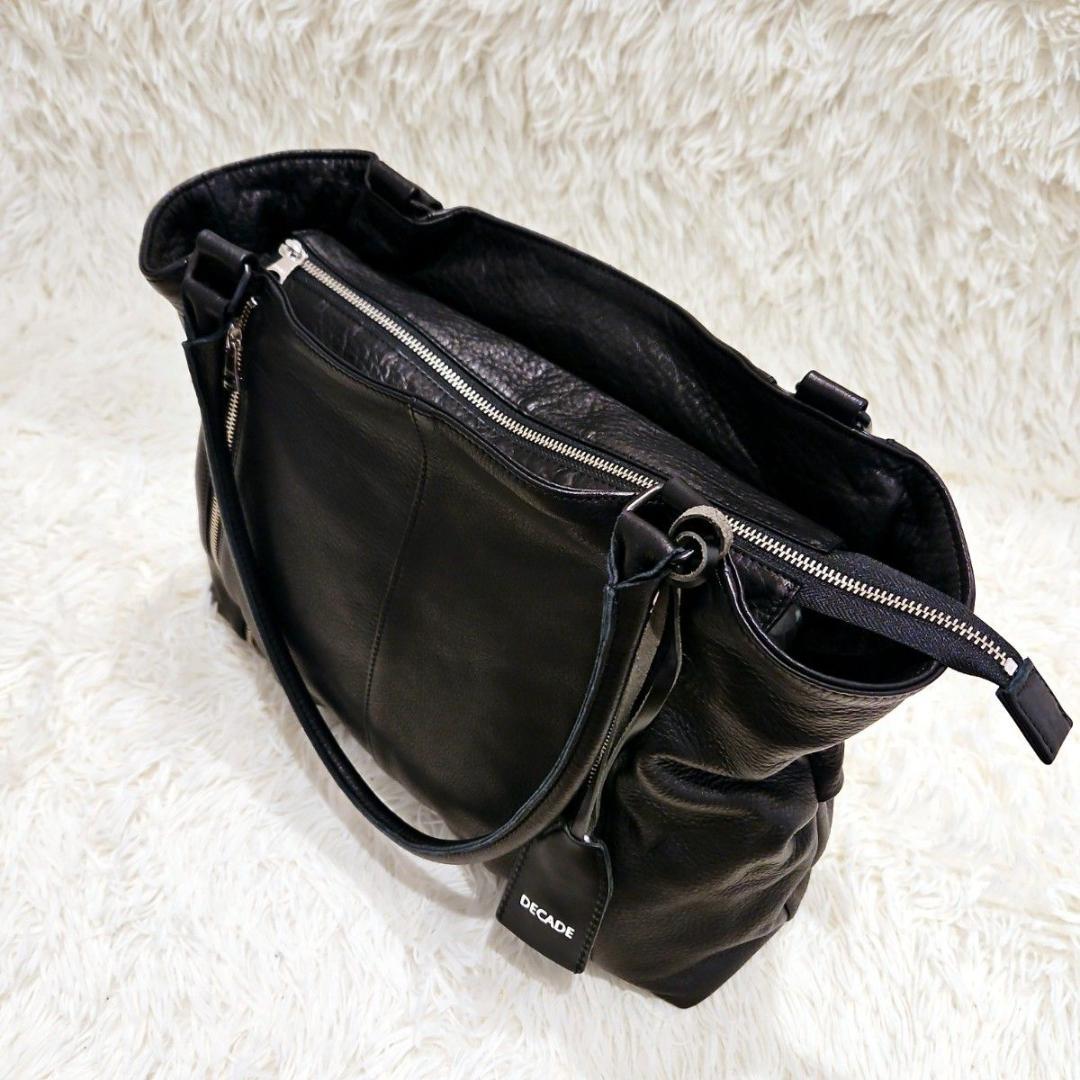 美品 ディケイド レザー ダブルジップ トートバッグ 黒 シボ革 A4 拡張