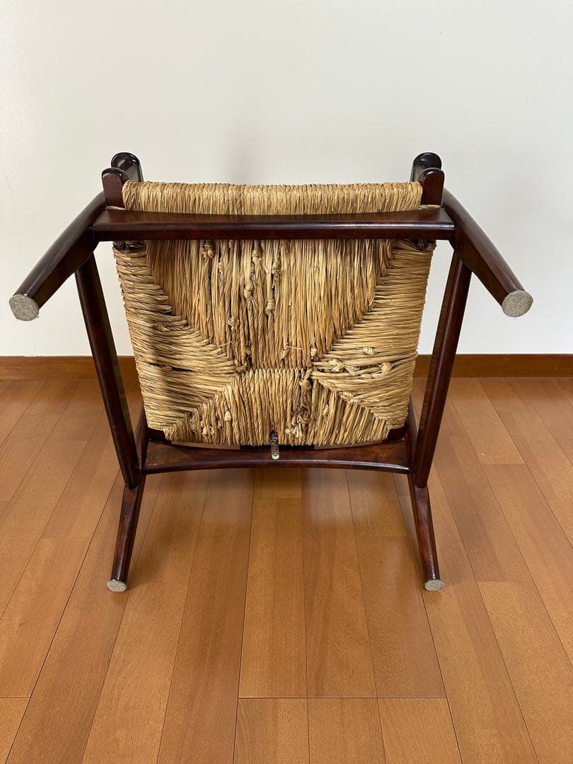 松本民芸家具 椅子 77型曲肘ラッシチェア アームチェア シール 作者名